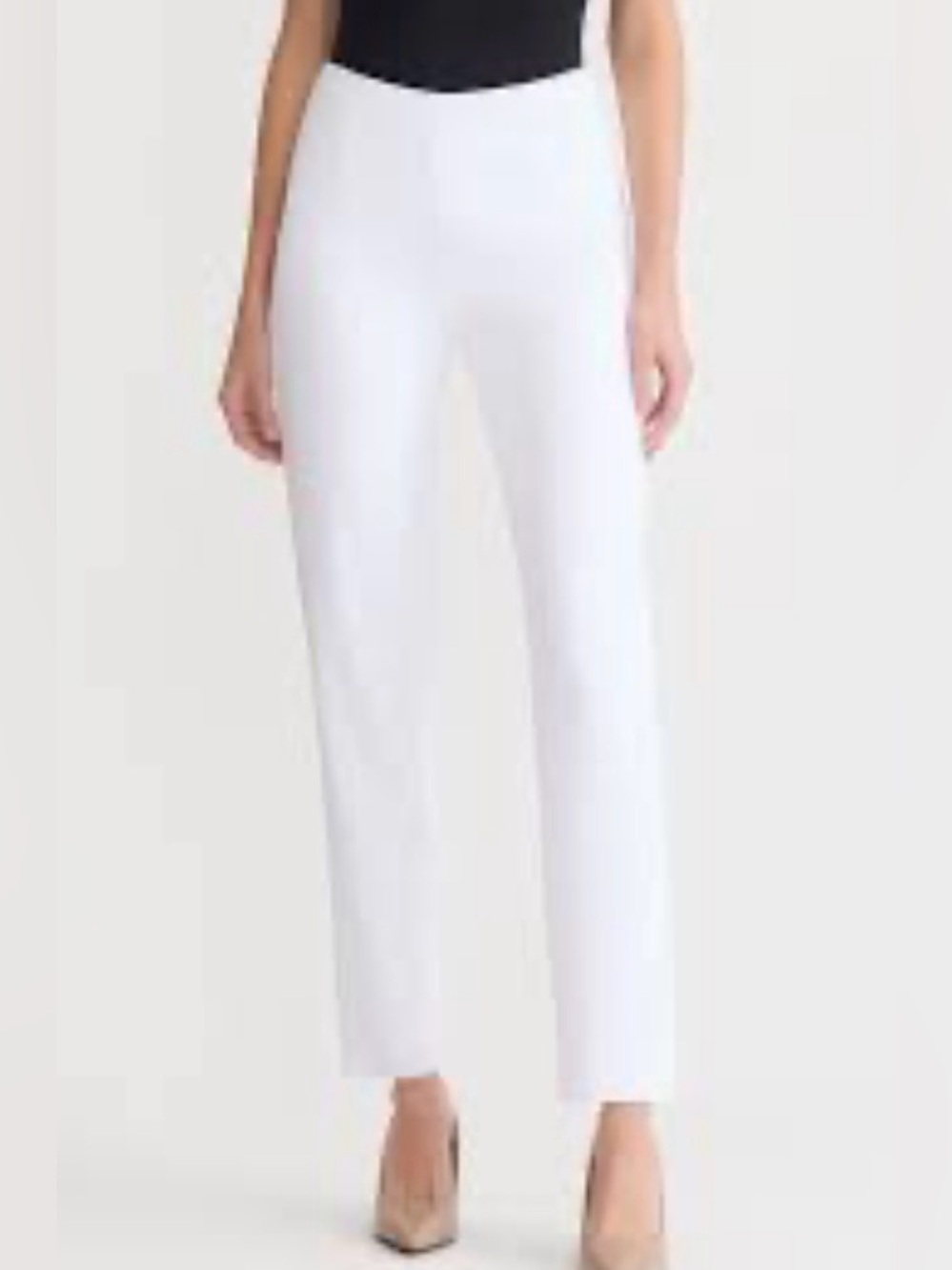 Ming Wang Sz L Crisp White Straight-Leg High Waist Knit Trousers